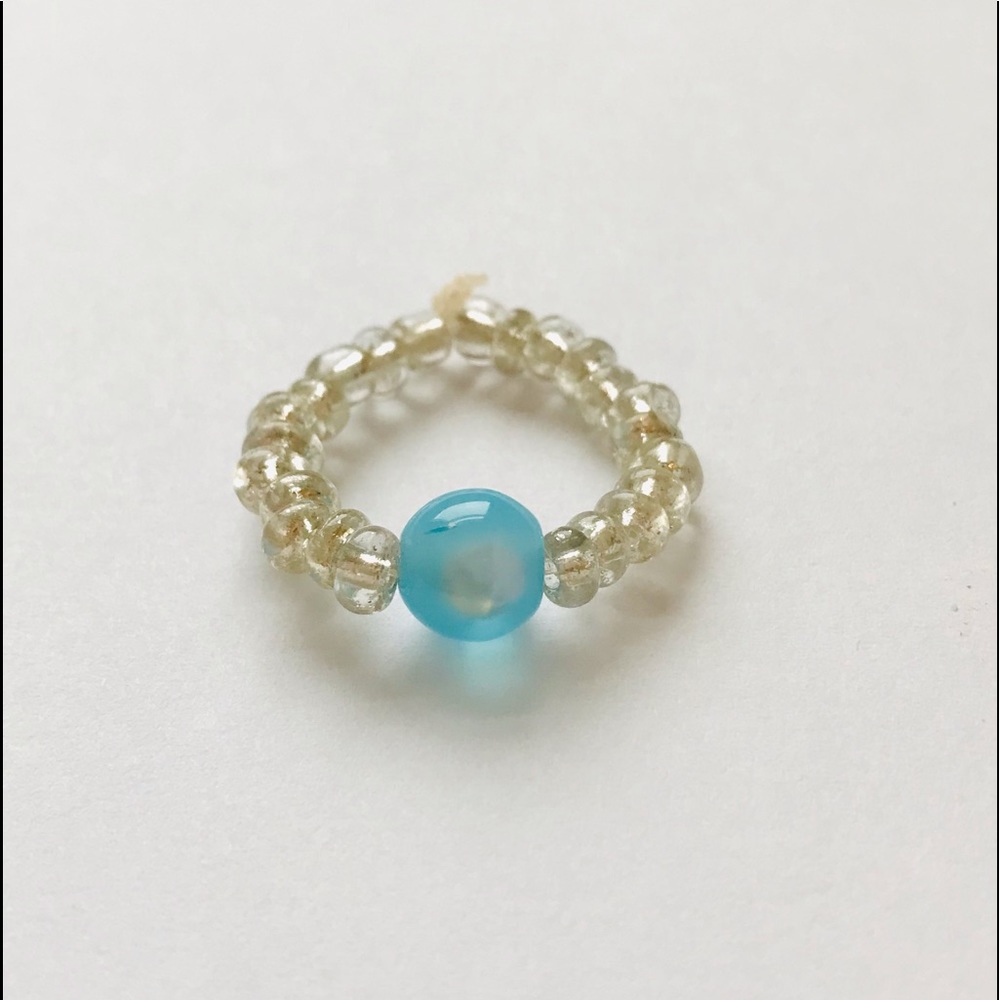 Handmade Beaded Blue and Silver Gemstone Ring